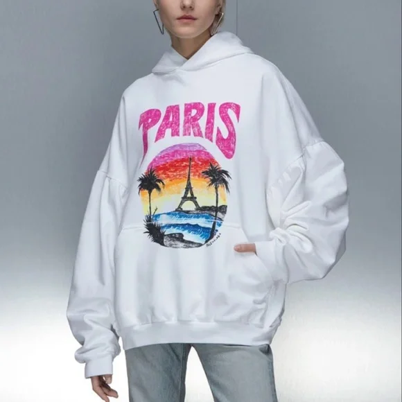 Paris Tropical Round Hoodie White | BALENCIAGA 🌴 - Picture 2 of 8